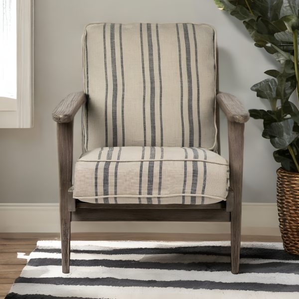 31" Beige and Gray And Brown Fabric Striped Lounge Chair - Image 2