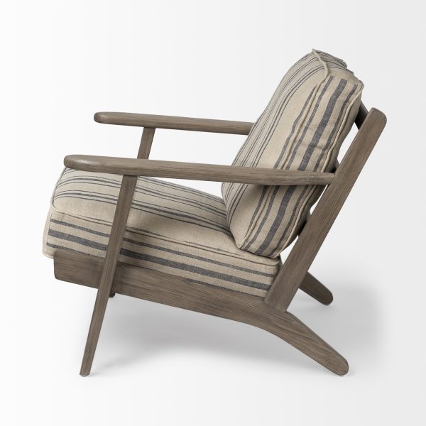 31" Beige and Gray And Brown Fabric Striped Lounge Chair - Image 4