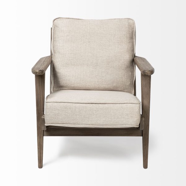 31" Cream and Brown Fabric Lounge Chair - Image 2