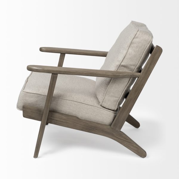 31" Cream and Brown Fabric Lounge Chair - Image 3