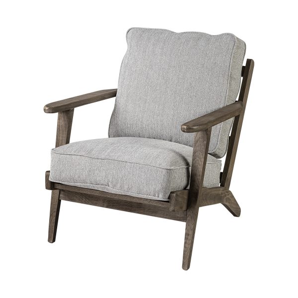 31" Light Gray and Brown Fabric Lounge Chair - Image 3