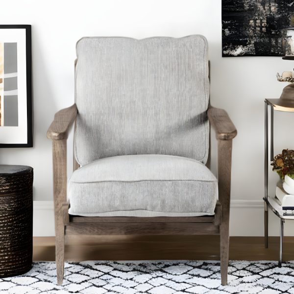 31" Light Gray and Brown Fabric Lounge Chair - Image 2