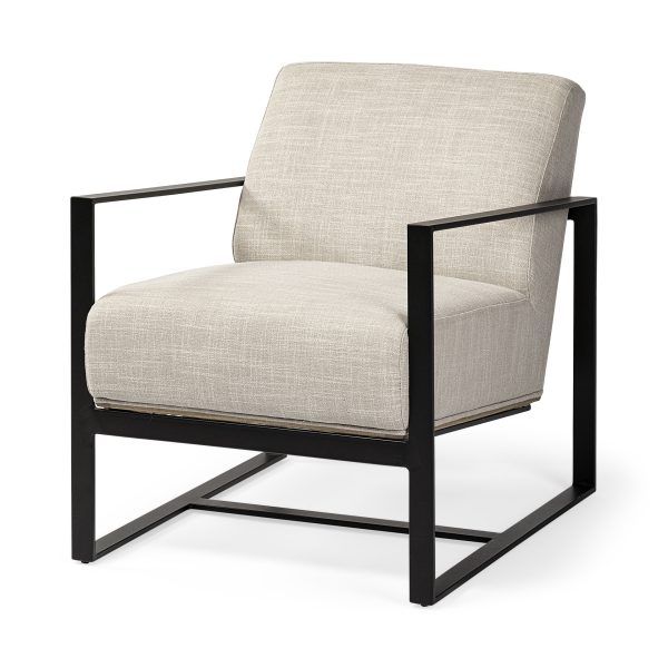 32" Cream and Black Fabric Arm Chair - Image 2