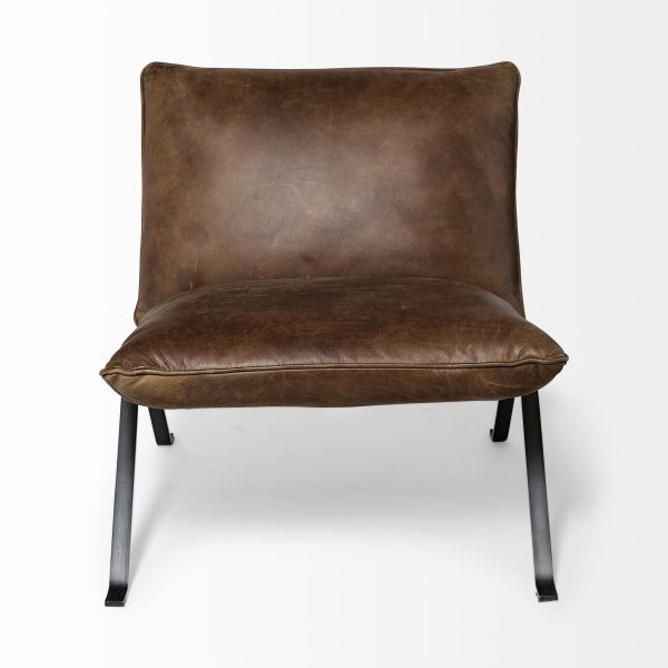 34" Brown and Black Top Grain Leather Distressed Slipper Chair - Image 3