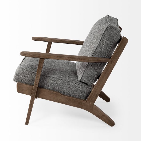 31" Gray and Brown Fabric Lounge Chair - Image 3