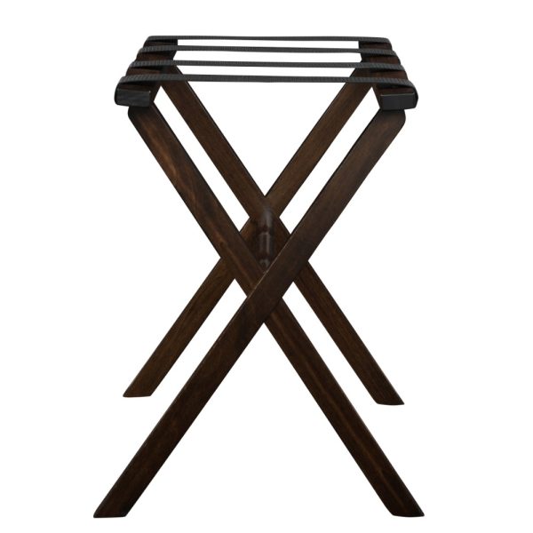 Hotel Dark Walnut Finish Wood Folding Luggage Rack With Black Straps - Image 2