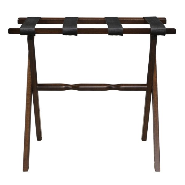 Hotel Dark Walnut Finish Wood Folding Luggage Rack With Black Straps - Image 3