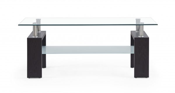 43" Clear And Dark Brown Glass Coffee Table With Shelf - Image 2