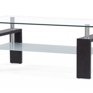 43" Clear And Dark Brown Glass Coffee Table With Shelf