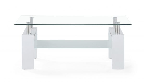 43" Clear And White Glass Coffee Table With Shelf - Image 2