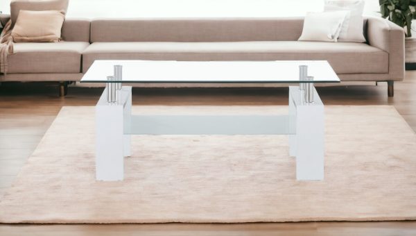 43" Clear And White Glass Coffee Table With Shelf - Image 3