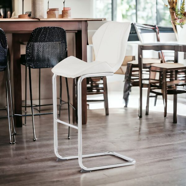Set of Four 26 " White And Silver Metal Low Back Bar Height Bar Chairs - Image 2