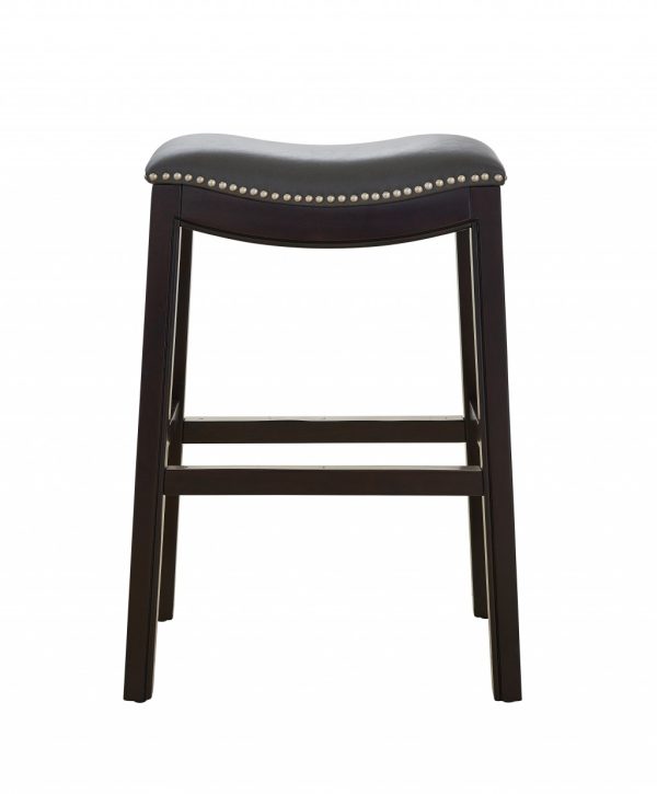 26" Gray and Espresso Faux Leather and Solid Wood Backless Counter Height Bar Chair - Image 2