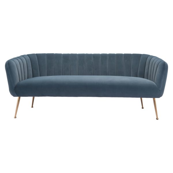 70" Gray Velvet Sofa With Gold Legs - Image 3