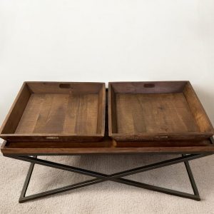 27" Brown And Black Solid Wood Coffee Table
