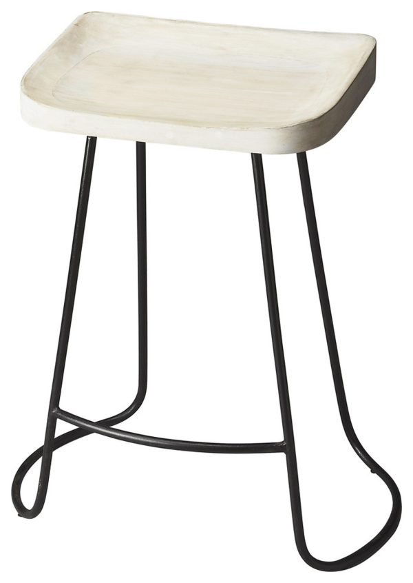 21" Off White and Black Manufactured Wood and Iron Backless Counter Height Bar Chair - Image 2