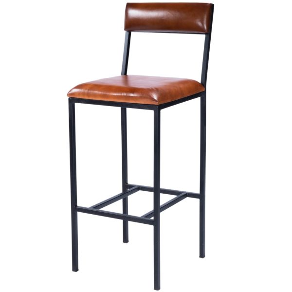 32" Brown and Black Manufactured Wood and Iron Bar Chair - Image 3