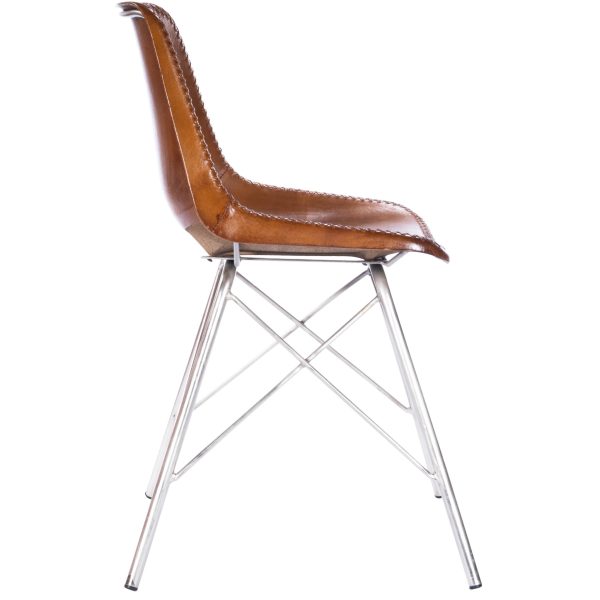 19" Brown and Silver Faux Leather Side Chair - Image 3