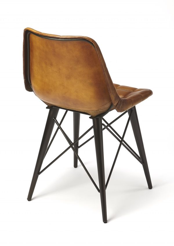 18" Brown Faux Leather Tufted Side Chair - Image 4