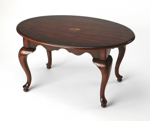 38" Brown Wood Oval Coffee Table - Image 2