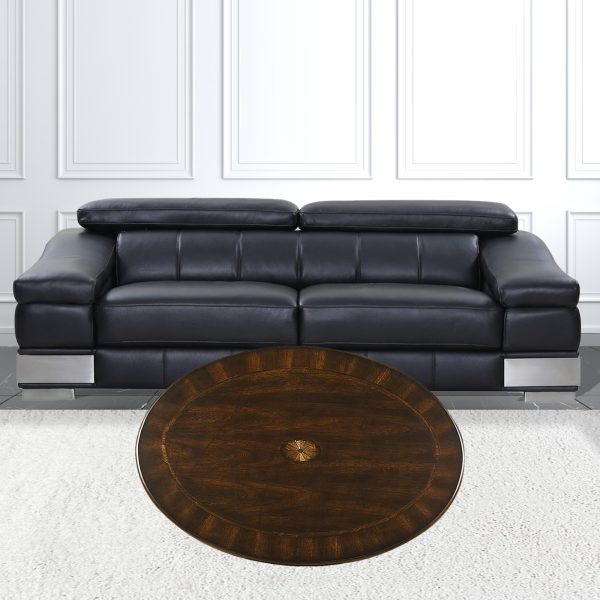 38" Brown Wood Oval Coffee Table - Image 3