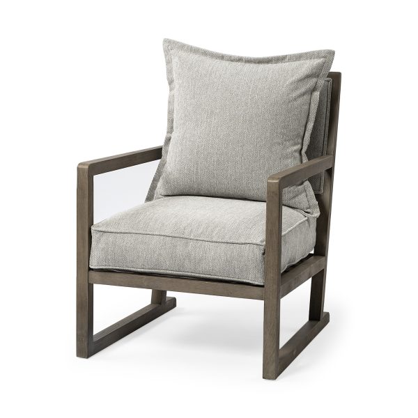 32" Ash Gray and Brown Fabric Arm Chair - Image 2