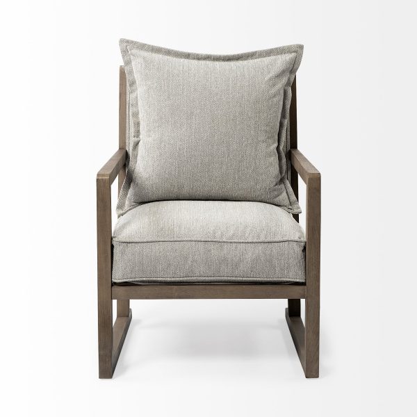 32" Ash Gray and Brown Fabric Arm Chair - Image 3