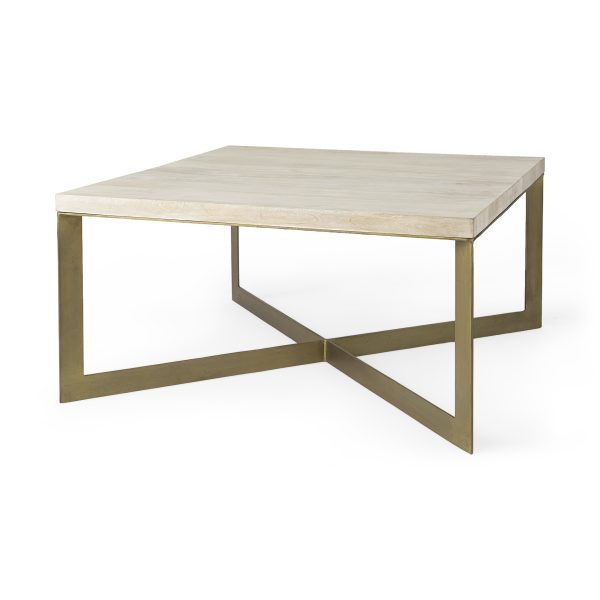 34" Beige Metal Square Coffee Table - Image 2