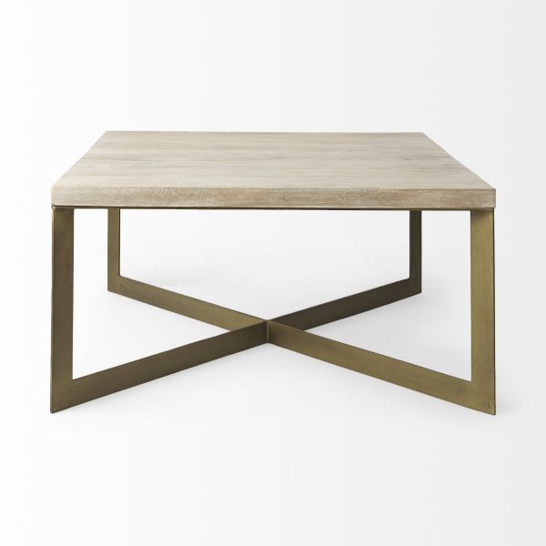 34" Beige Metal Square Coffee Table - Image 3