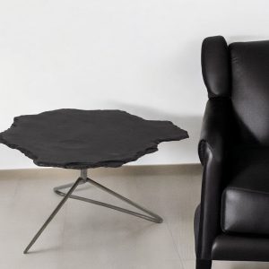 33" Black Wood and Metal Round Pedestal Coffee Table