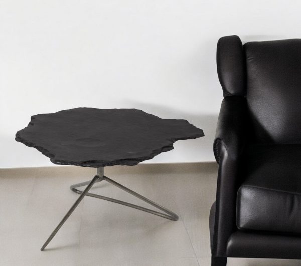 33" Black Wood and Metal Round Pedestal Coffee Table