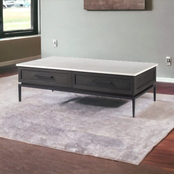 31" Black Glass And Faux Marble Coffee Table - Image 2