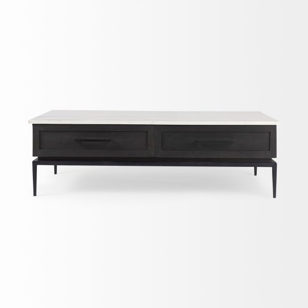 31" Black Glass And Faux Marble Coffee Table - Image 3