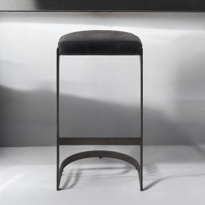 35" Black Leather and Metal Backless Bar Chair