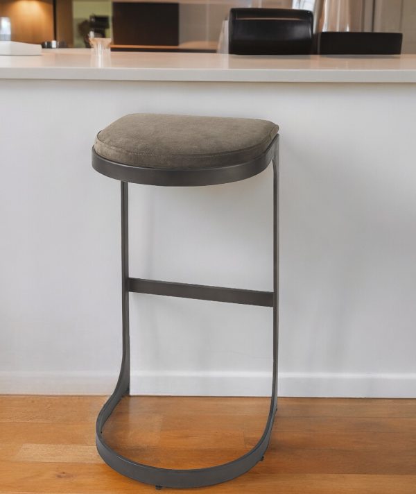 29" Black Leather and Metal Backless Bar Chair - Image 2
