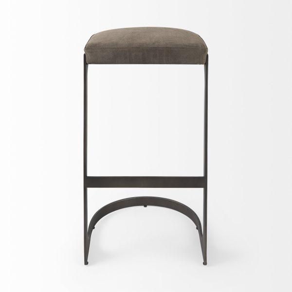 29" Black Leather and Metal Backless Bar Chair - Image 3