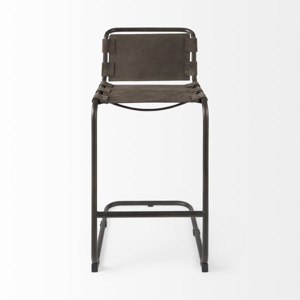 30" Brown And Black Leather And Iron Bar Chair - Image 3