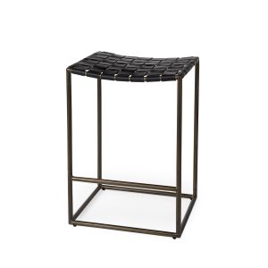 29" Bronze Leather and Metal Backless Bar Chair