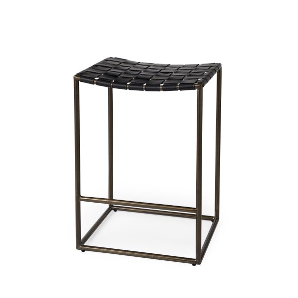 29" Bronze Leather and Metal Backless Bar Chair