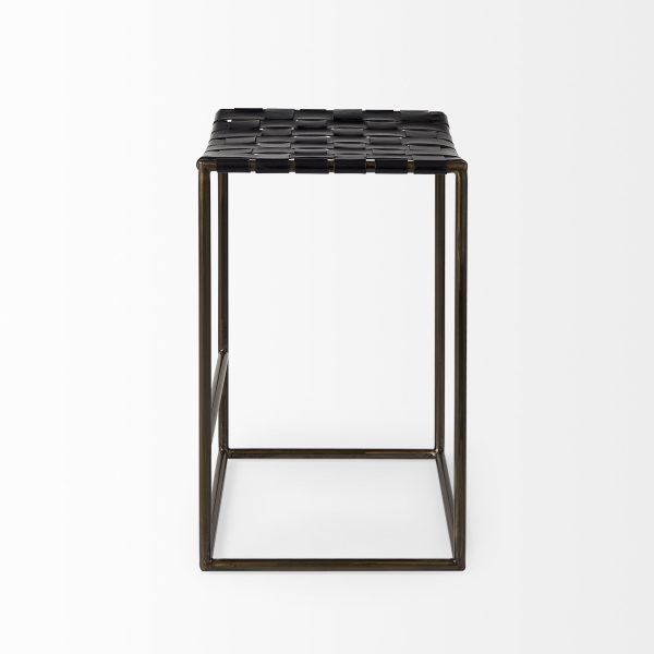 29" Bronze Leather and Metal Backless Bar Chair - Image 3