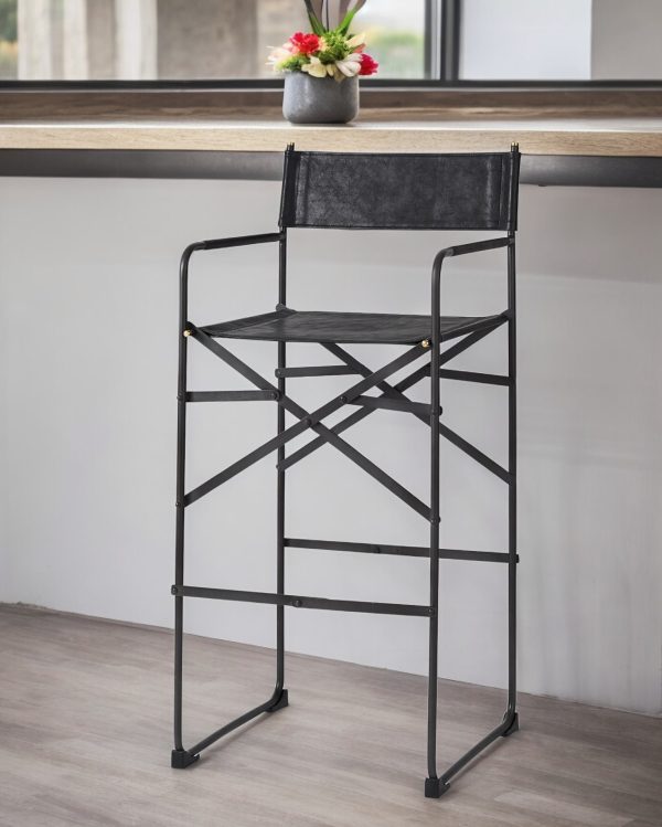 30" Black Leather And Metal Bar Height Bar Chair - Image 2
