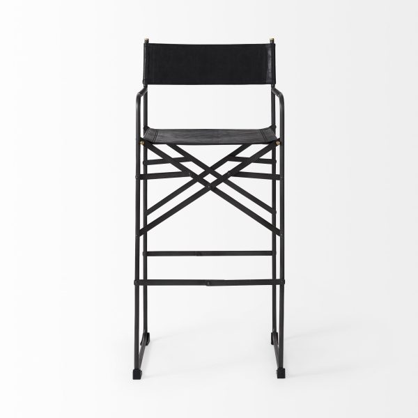 30" Black Leather And Metal Bar Height Bar Chair - Image 3