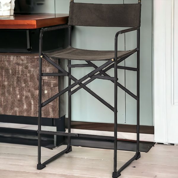 26" Brown And Black Leather And Metal Bar Chair - Image 3