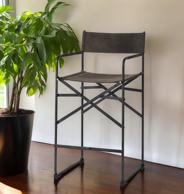 26" Brown And Black Leather And Metal Bar Chair - Image 2