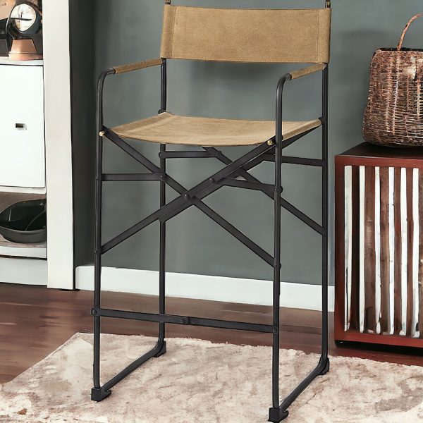 27" Brown And Black Leather And Metal Bar Chair - Image 2