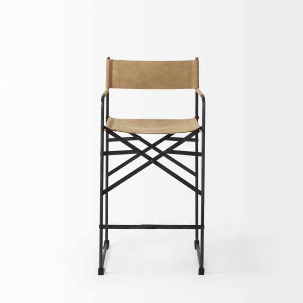 27" Brown And Black Leather And Metal Bar Chair - Image 3
