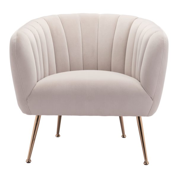 30" Ivory And Gold Fabric Tufted Club Chair - Image 2