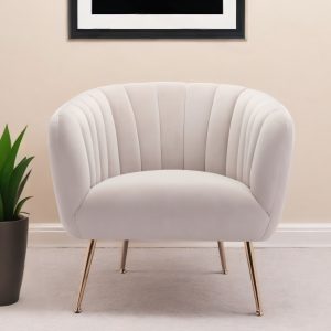 30" Ivory And Gold Fabric Tufted Club Chair