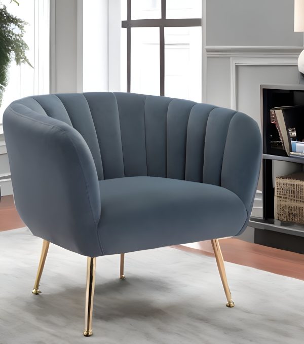 30" Gray And Gold Velvet Tufted Club Chair - Image 2