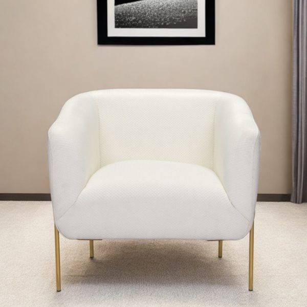 31" Ivory And Gold Fabric And Upholstered Arm Chair - Image 2